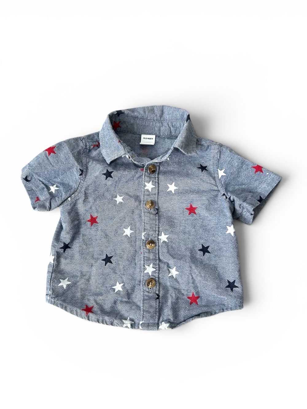 Old Navy Star Print Chambray Button-Up Shirt, 0-3 months 4th of July